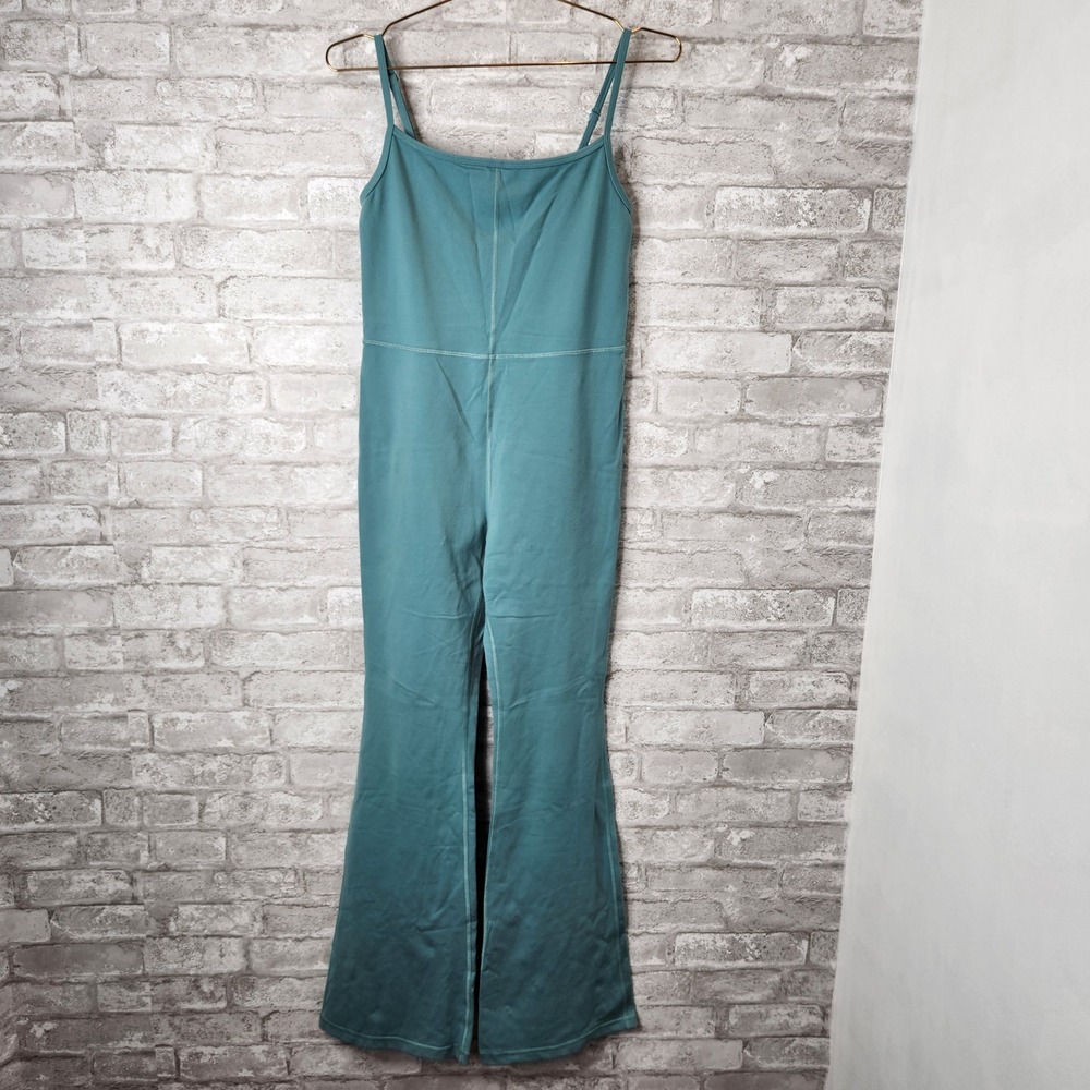 Wilfred Free Aritzia Jumpsuit Teal Stretch Wide Leg Flare Minimalist Medium